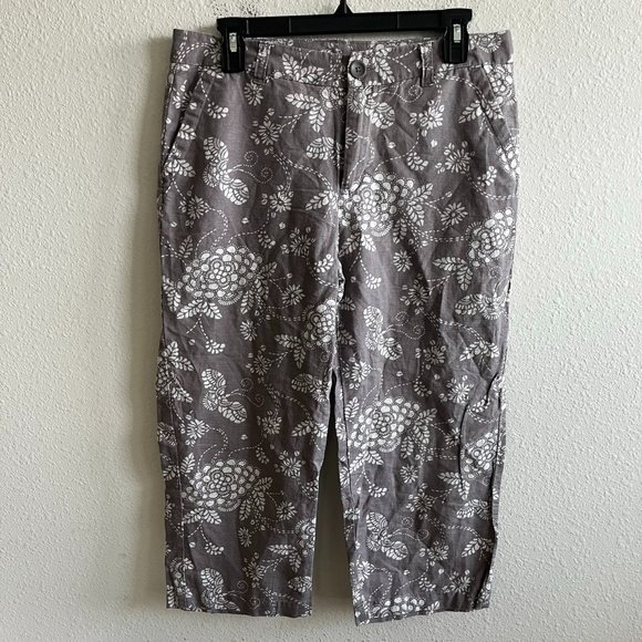 Columbia Women's Taupe Floral Print Cropped Linen Pants Size 8 Style AL8518 - Picture 1 of 10
